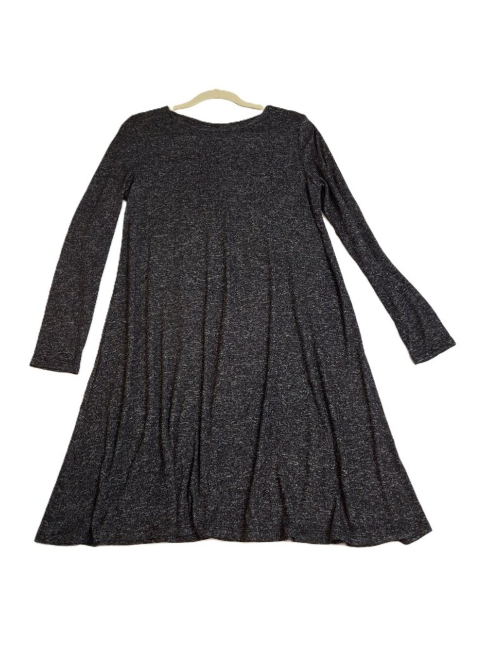 Cozy Plus Size L-XL A-Line Swing Dress Grey Round Neck Long Sleeve